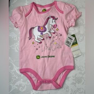 John Deere Pink Unicorn Little Cowgirl One-Piece Bodysuit